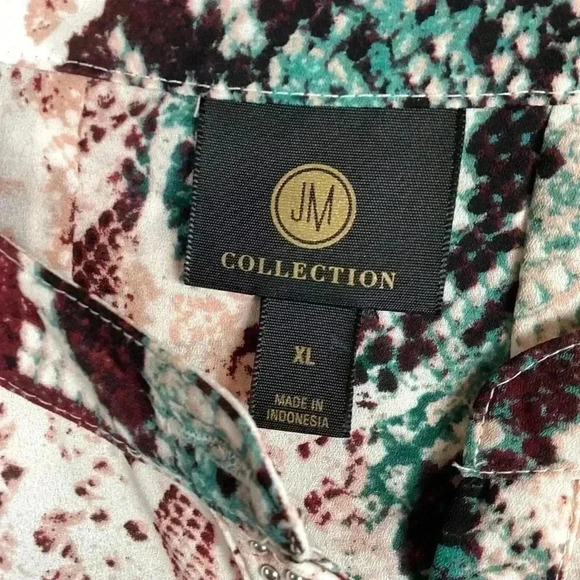 JM CollectionNWOT Women's White Green Brown Printed Top Snakeskin Look Size XL - Picture 3 of 6